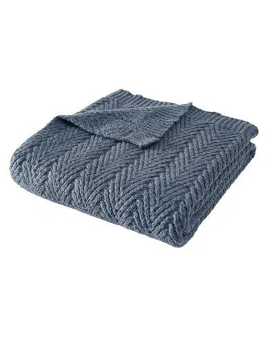 Frye Chevron Faux Mohair Throw, 50" X 70" In Blue