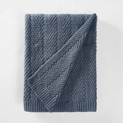 Frye Chevron Faux Mohair Throw Blanket In Indigo