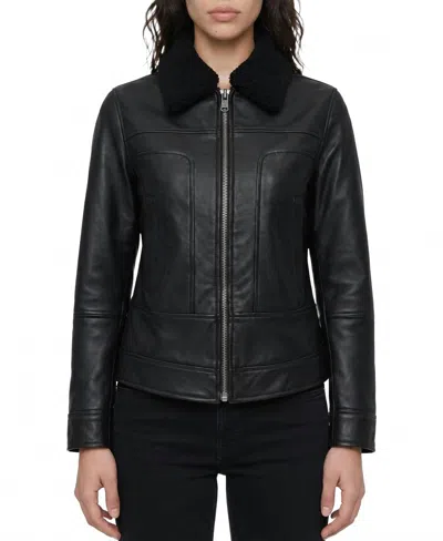 Frye Clementine Sherling Trim Jacket In Black