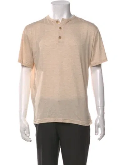 Pre-owned Frye Crew Neck Short Sleeve Henley In Neutrals