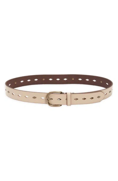 Frye Diamond Perforated Leather Belt In Cream / Antique Brass