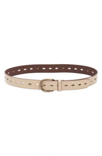 Frye Diamond Perforated Leather Belt In Cream/antique Brass