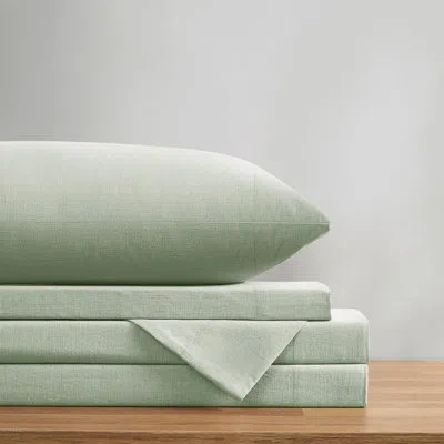 Frye Dusted Denim Cotton And Polyester Blend Sheet Set In Green