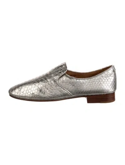 Pre-owned Frye Embossed Leather Animal Print Loafers In Metallic/silver