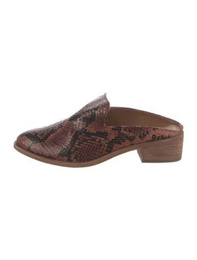 Pre-owned Frye Embossed Leather Animal Print Mules In Red