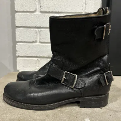 Pre-owned Frye Engineer Boots Black Leather 7.5 Motorcycle Biker
