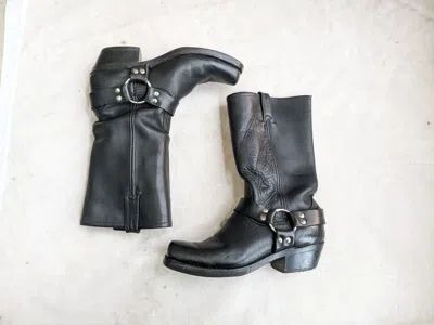 Pre-owned Frye Engineer Boots Black Leather 8 M Leather Buckle