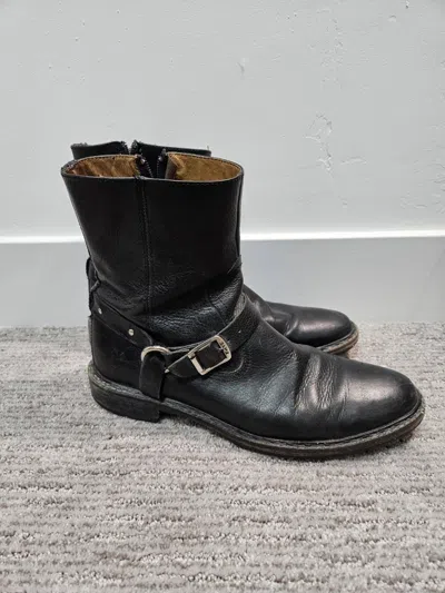 Pre-owned Frye Engineer Boots Black Leather 9.5 D Leather Buckle