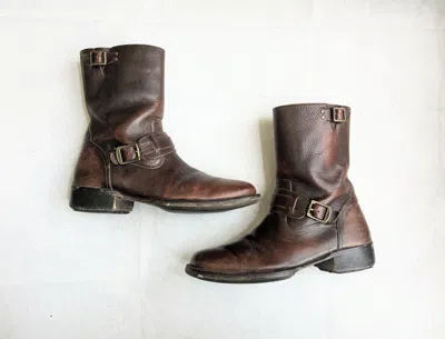 Pre-owned Frye Engineer Boots Brown 10.5 Leather Buckle