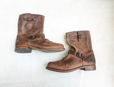 Pre-owned Frye Engineer Boots Brown 12 D Leather Buckle