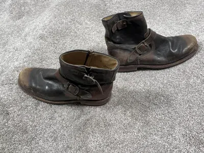 Pre-owned Frye Engineer Boots Brown Leather 11 D Leather Buckle