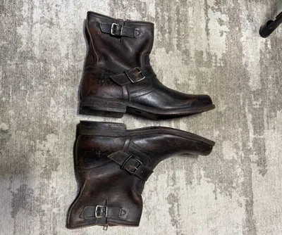 Pre-owned Frye Engineer Boots Brown Leather 7.5 D Motorcycle Biker