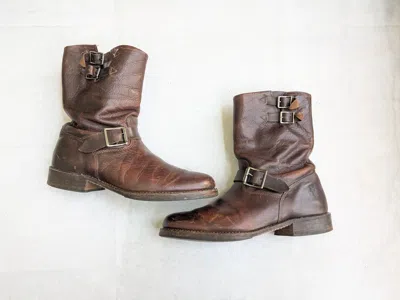 Pre-owned Frye Engineer Boots Brown Leather 9 M Buckle