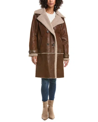 Frye Faux Shearling Coat In Brown