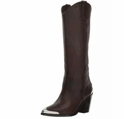 Pre-owned Frye Faye Metal Plate Pull On Western Boot $565 In Brown