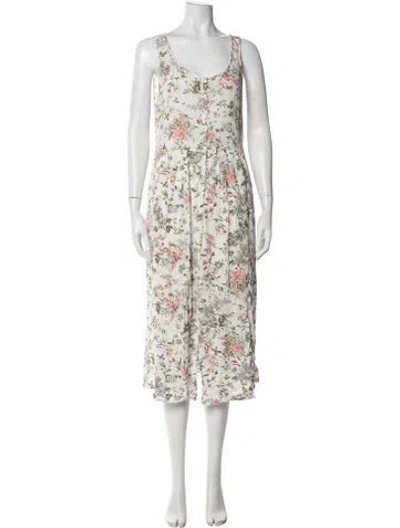 Pre-owned Frye Floral Print Midi Length Dress In White