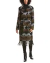 Frye Fringe Belted Coat In Multi