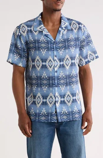 Frye Geometric Print Camp Shirt In Blue