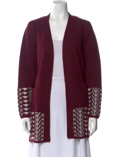 Pre-owned Frye Graphic Print Open Front Sweater In Burgundy