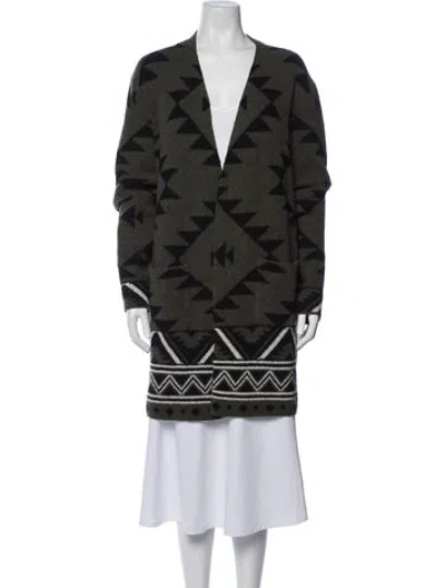 Pre-owned Frye Graphic Print Open Front Sweater In Green