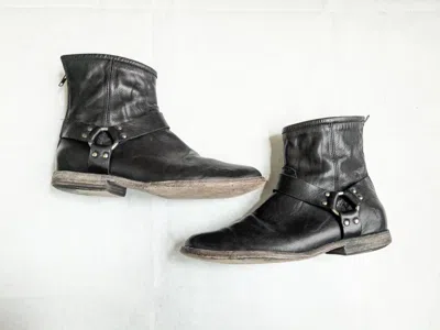Pre-owned Frye Harness Boots Black 10.5 D Back Zip Straps