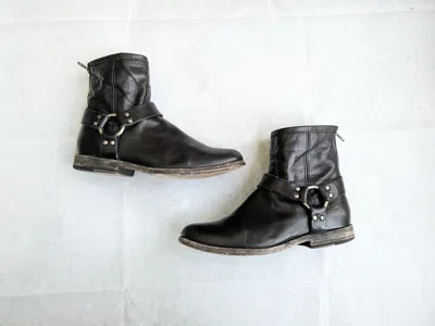 Pre-owned Frye Harness Boots Black 7 Leather Back Zip