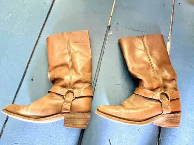 Pre-owned Frye Harness Boots Brown Leather 10.5 M Biker
