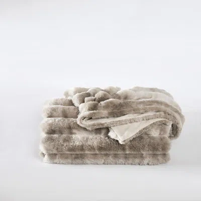 Frye Haze Channel Faux Fur Oversized Throw Blanket In Brown