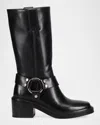 Frye Kate Harness Leather Mid-calf Boots In Black