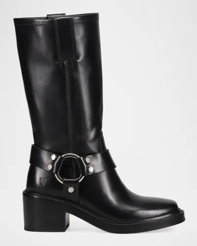 Frye Kate Harness Leather Mid-calf Boots In Black