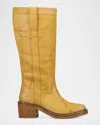 Frye Kate Leather Wide Calf Pull-on Boots In Yellow