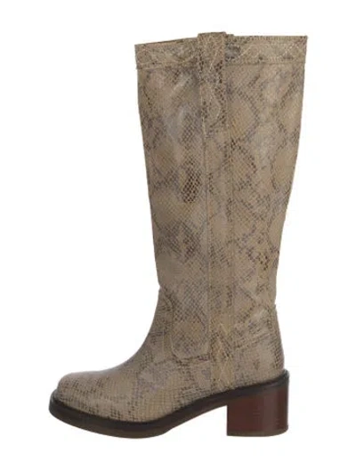 Pre-owned Frye Kate Pull On Leather Western Boots In Neutrals