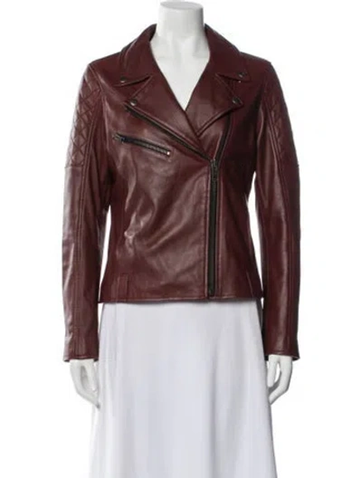 Pre-owned Frye Lamb Leather Biker Jacket In Burgundy
