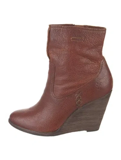 Pre-owned Frye Leather Animal Print Boots In Brown