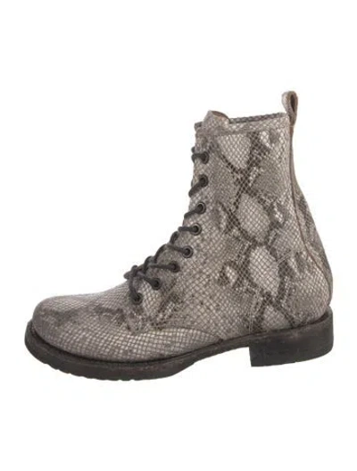 Pre-owned Frye Leather Animal Print Combat Boots In Multi