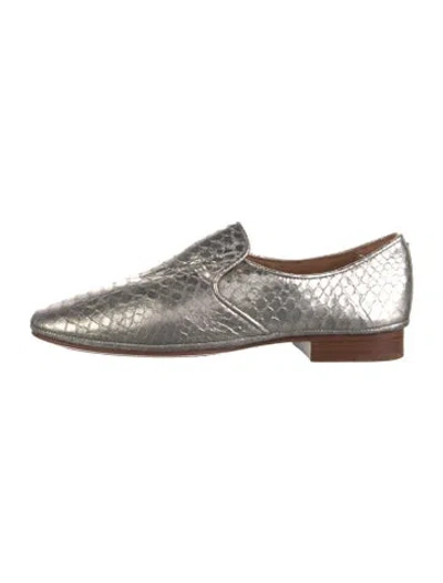 Pre-owned Frye Leather Animal Print Loafers In Metallic/silver