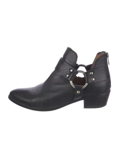 Pre-owned Frye Leather Animal Print Moto Boots In Black