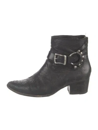 Pre-owned Frye Leather Animal Print Moto Boots In Black