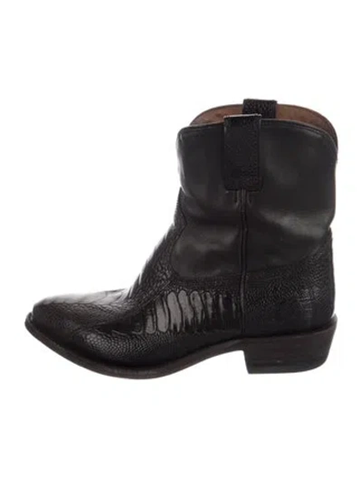 Pre-owned Frye Leather Animal Print Western Boots In Black