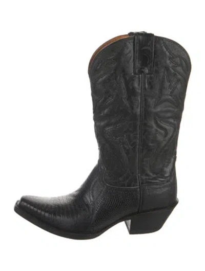 Pre-owned Frye Leather Animal Print Western Boots In Black