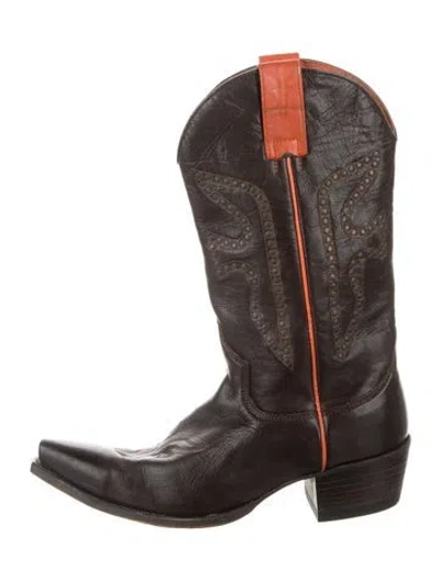 Pre-owned Frye Leather Animal Print Western Boots In Brown