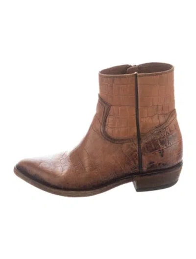 Pre-owned Frye Leather Animal Print Western Boots In Orange