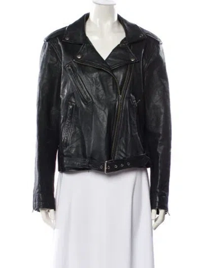 Pre-owned Frye Leather Biker Jacket In Black