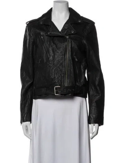 Pre-owned Frye Leather Biker Jacket In Black