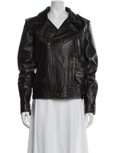 Pre-owned Frye Leather Biker Jacket In Brown