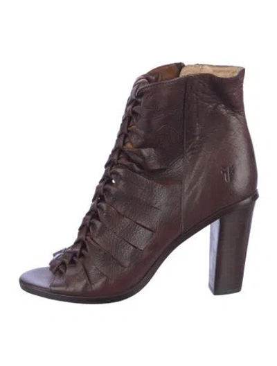 Pre-owned Frye Leather Braided Accents Gladiator Sandals In Burgundy