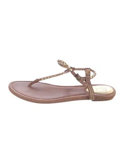 Pre-owned Frye Leather Braided Accents T-strap Sandals In Pink