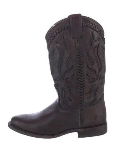 Pre-owned Frye Leather Braided Accents Western Boots In Brown