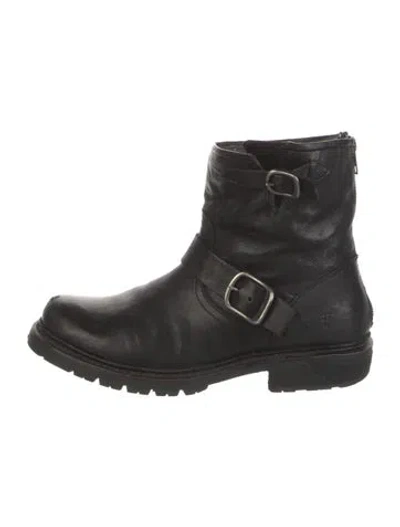 Pre-owned Frye Leather Chain-link Accents Moto Boots In Black