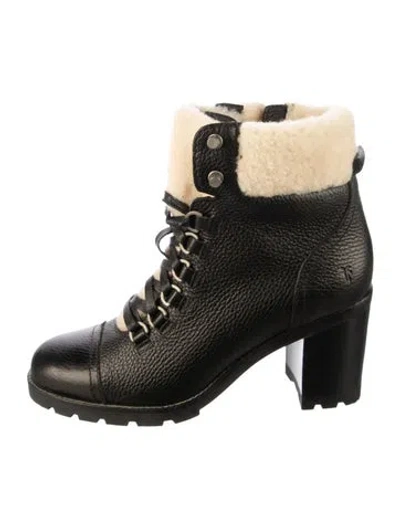 Pre-owned Frye Leather Colorblock Pattern Combat Boots In Black